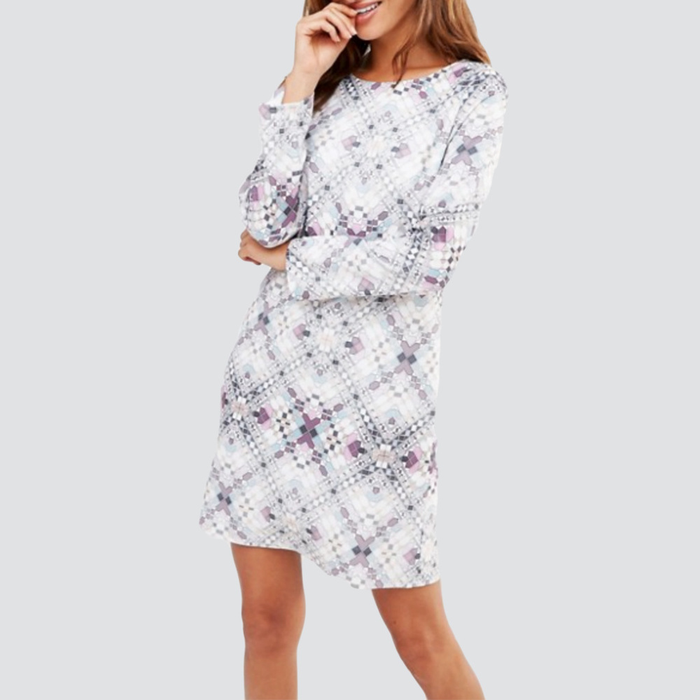 Lavand | Long Sleeve Geometric Print Shift Dress